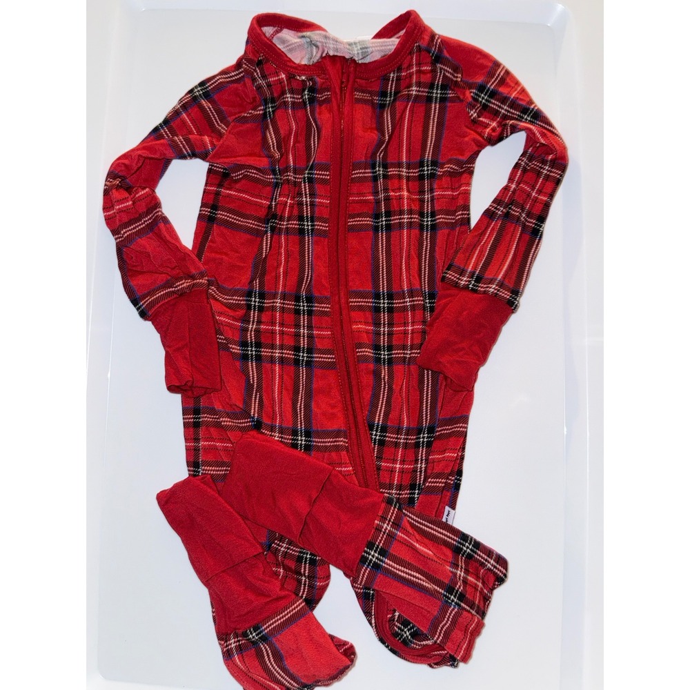 Little Sleepies Red Plaid Christmas Bamboo Zippy 6-12 Months Holiday